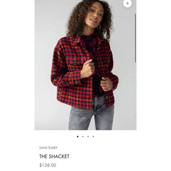 NWT! Sanctuary Woold Blend Red Plaid Shacket - Size XS - Picture 5 of 9